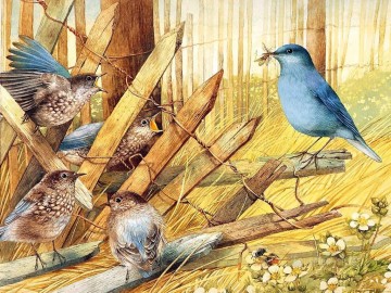 alimentación de aves en otoño Pinturas al óleo